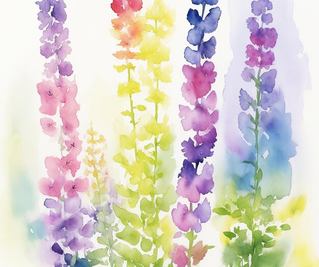 multicolor forest lupin flowers abstract floral background painting on paper HD watercolor image