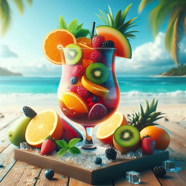 Multicolor fresh juice beach background