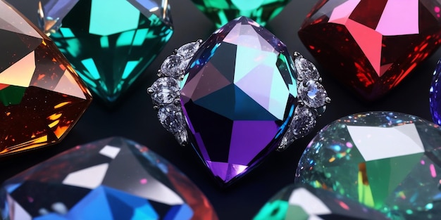 Multicolor gemstones jewels diamonds closeup