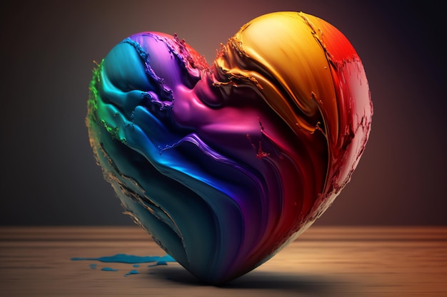 Многоцветный рендер в форме сердца с жидкими эффектами