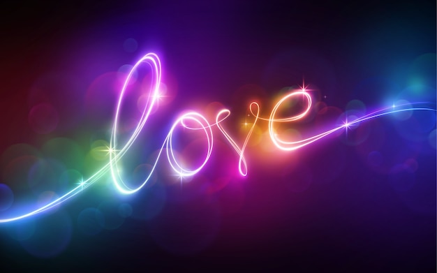 Foto luce al neon multicolore di scritte d'amore