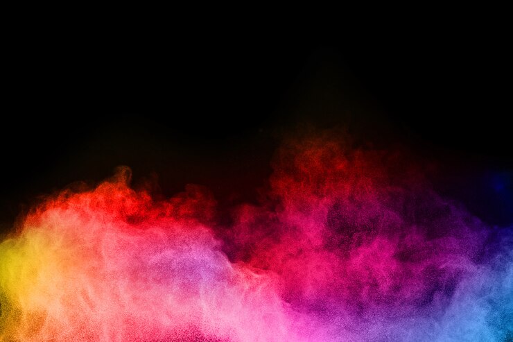 Photo multicolor powder explosion on black background.  