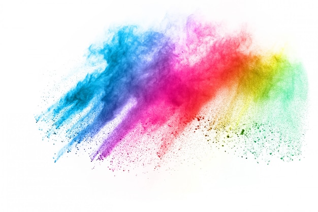 Multicolor powder explosion on White background. 