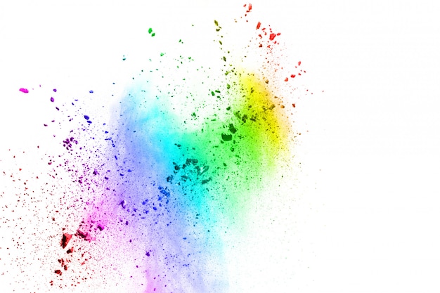 Multicolor powder explosion on White background. 