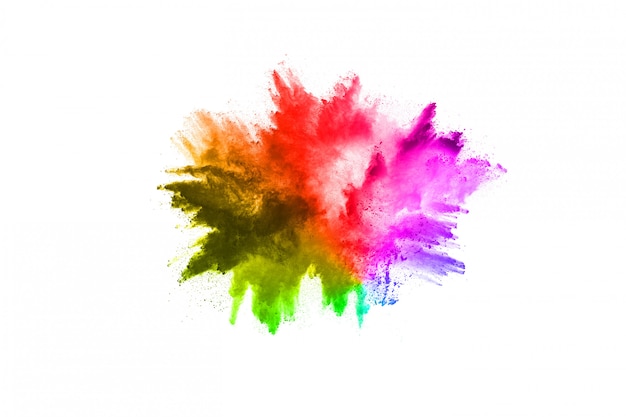 Multicolor powder explosion on White background. 