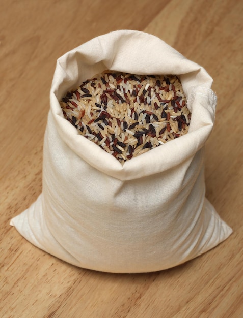 Multicolor rice grain in textile bag