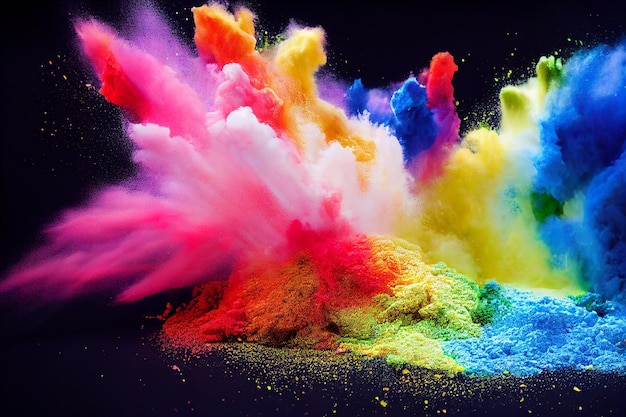 Multicolor splash of particles Festival of colours Powder burst isolated on back background Paint splatter splash and clouds Textured chalk exploding in a bust of energy wallpaper