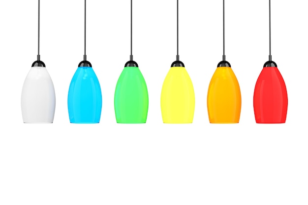 Photo multicolor tall floor lamps on a white background