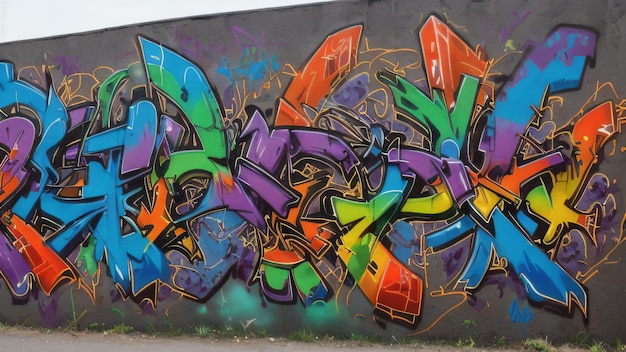 Multicolored abstract graffiti on the wall