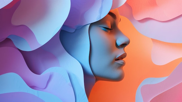 다채로운 추상 초상화 헤드 포스터 표지 디자인 일러스트 개념 디지털 예술