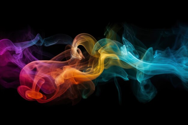 Multicolored abstract smoke on black background AI Generated