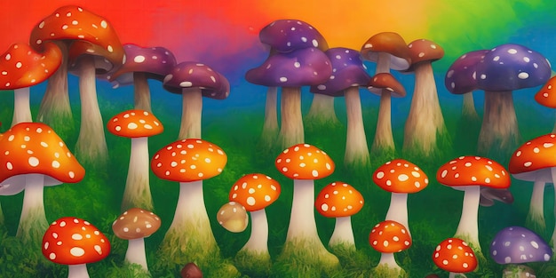 Multicolored amanita mushrooms