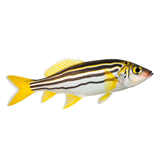 Photo multicolored aquarium fish on a transparent background side view the zebra dartfish an yellow and