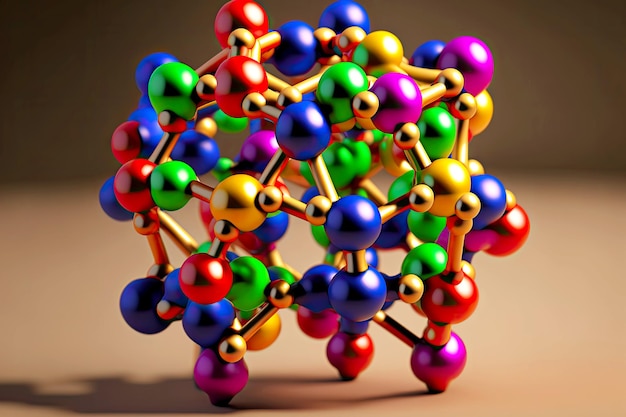 Photo multicolored articulation of atoms and bonds in molecule closeup model