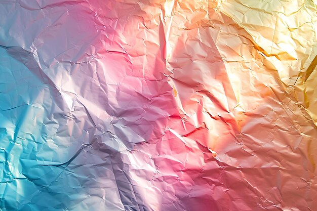 A multicolored background of crumpled paper with a rainbow hued background that is very colorful and