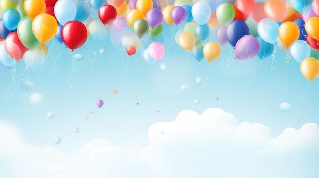 Multicolored balloons and confetti