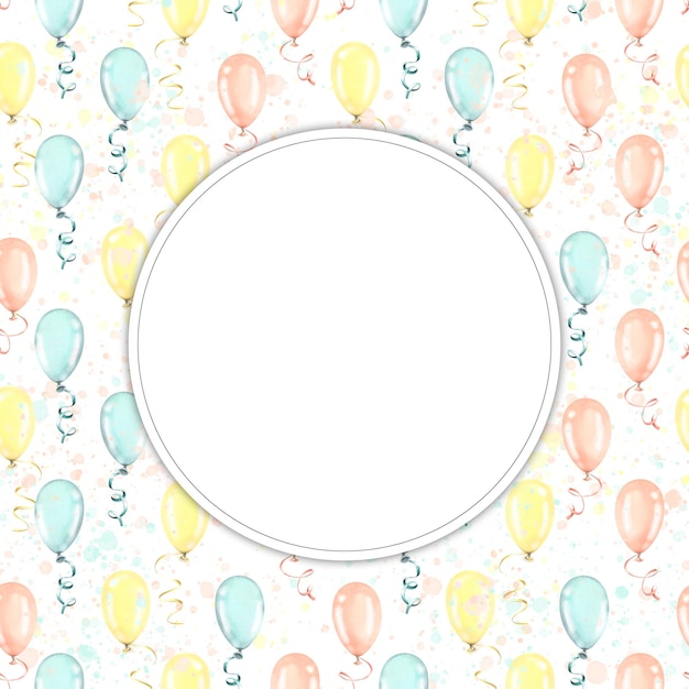 Multicolored balloons on a white a blank for a postcard\
watercolor illustration a template from a large set of happy\
birthday for registration and design of invitations gift\
certificates