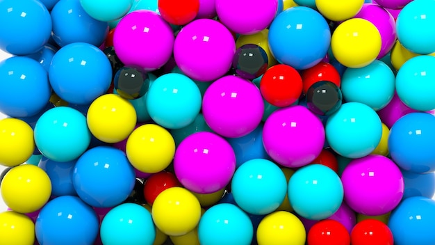 色とりどりのボール、3Dイラスト。異なる色の円