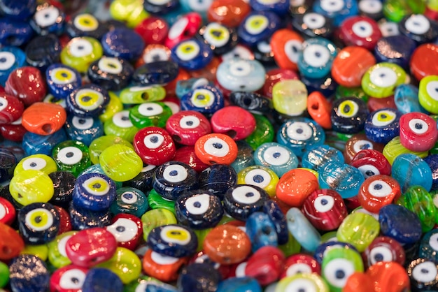 Multicolored beads with a picture of the eye background