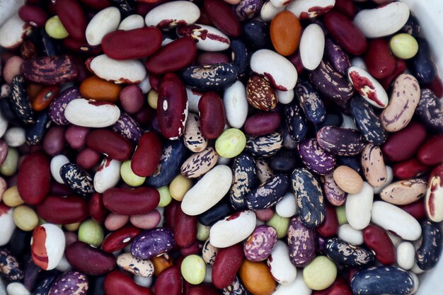 Photo multicolored bean seeds closeup top view