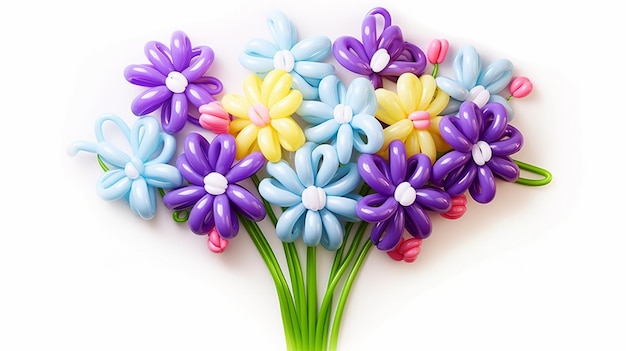 Фото Многоцветный букет цветов, сделанный из воздушных шаров, выделенных на белом фоне