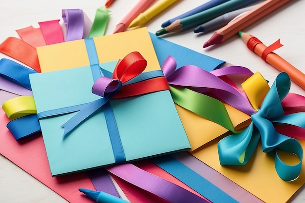 Photo multicolored bows a present background