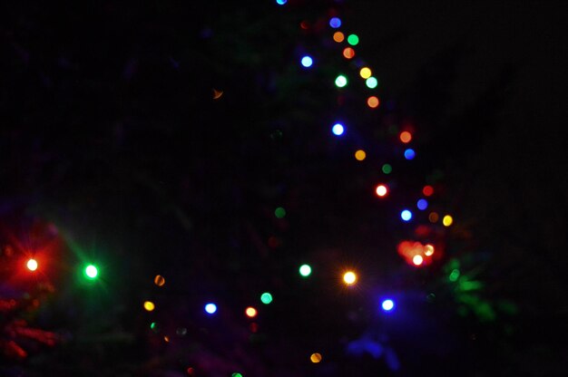 Multicolored bright motley glowing branch of a Christmas tree with garlands with a bokeh effect