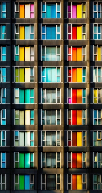 Multicolored building with lots of windows in the middle of it Generative AI