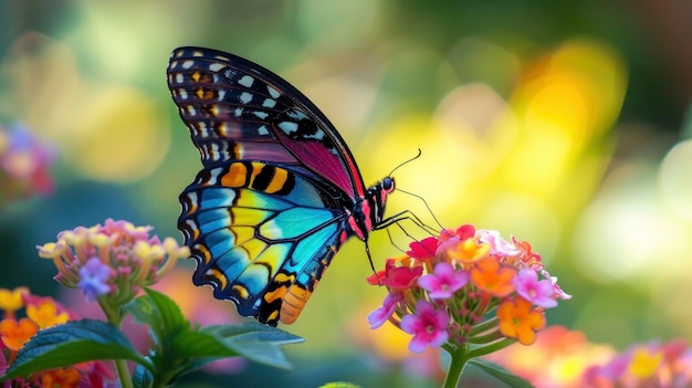 Photo a multicolored butterfly dances amidst vibrant natures beauty