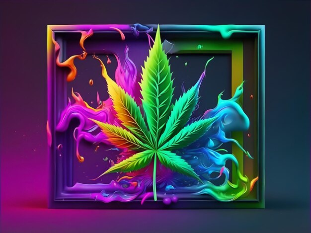 Photo multicolored cannabis leaf in a frame ai generated