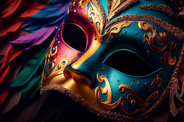 Multicolored carnival mask banner Generative ai