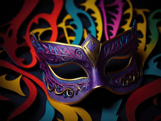 Разноцветный карнавальный вечер маска фон ai генеративный