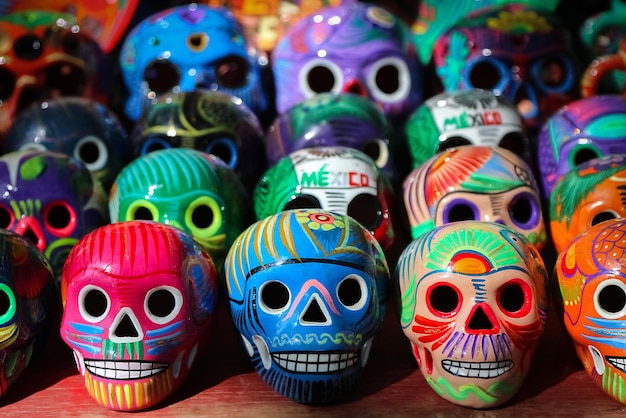 Multicolored ceramic decorative skull Mexican souvenirs