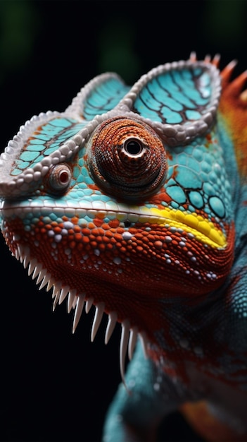 Multicolored chameleon up close