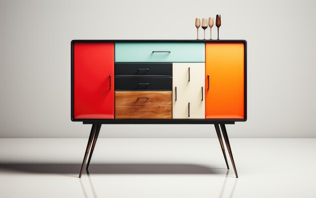 Photo multicolored chest of drawers on white background