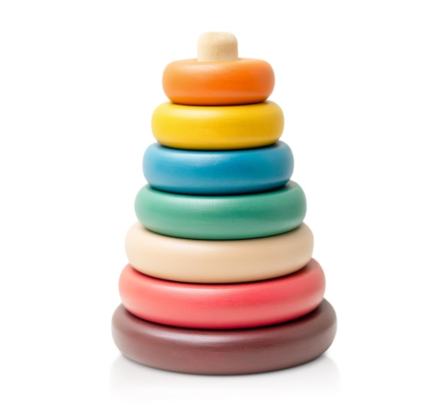 multicolored childrens pyramid on a white isolated background