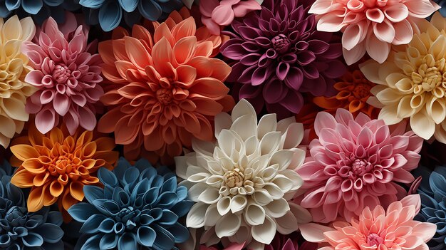 色とりどりのクリスアンテム 花のスペクトル レインボー 自然の背景 柔らかい抽象的なタイル