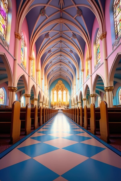 Photo a multicolored church vivid colors