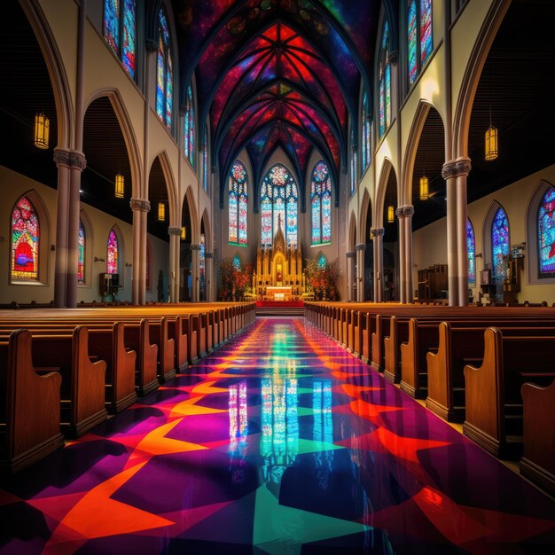 Photo a multicolored church vivid colors