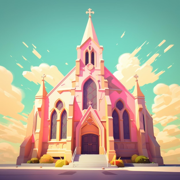 a multicolored church vivid colors