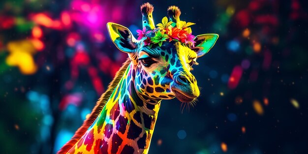 Multicolored A colorful giraffe generative ai