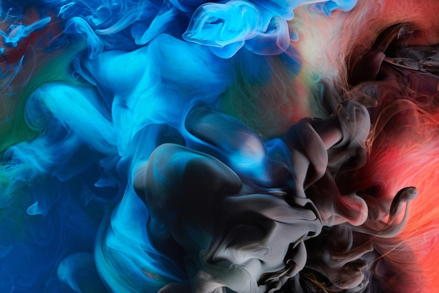 Multicolored contrast liquid art background Paint ink explosion abstract smoke mockup