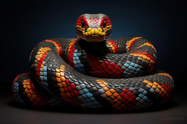 Photo a multicolored coral snake on a black background generative ai