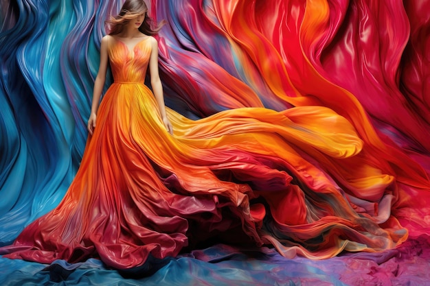 Multicolored dress made of liquid paints Generative AI