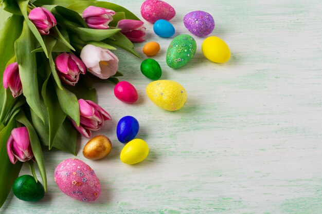 Photo multicolored easter eggs