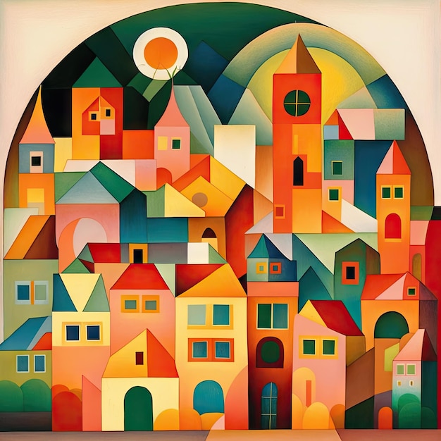 Multicolored European Village Old Colored Town Hand Drawing Imitation Abstract Generative AI Illustration