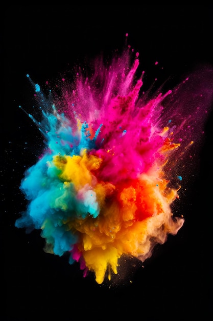 Premium AI Image | Multicolored explosion of powder on black background ...