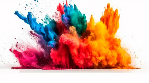 Разноцветный взрыв радужной порошковой краски Холи на белом фоне Generative Ai