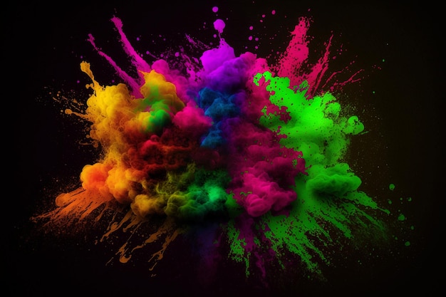 Multicolored explosion of rainbow holi powder paint