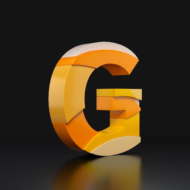 Многоцветный экструдированный алфавит G с изолированным на черном фоне 3D-рендерингом